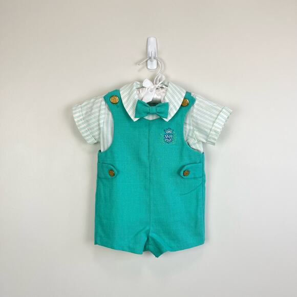 Vintage Good Lad Green Shortall Romper Set 12 Months USA - Picture 1 of 8